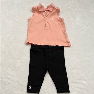 Ralph Lauren Coral Sleeveless Polo and Black Leggings
